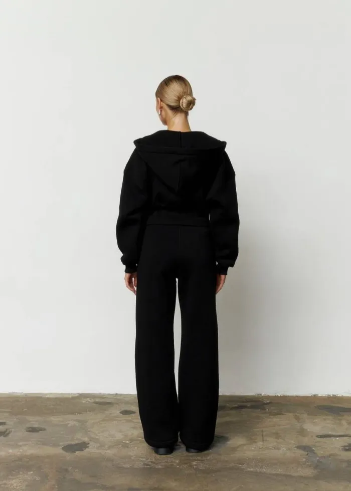 Костюм кроп з флісом жіночий чорний Фото - 4