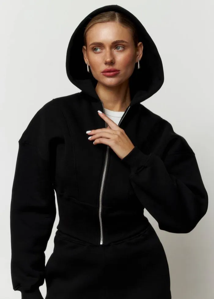 Костюм кроп з флісом жіночий чорний Фото - 5