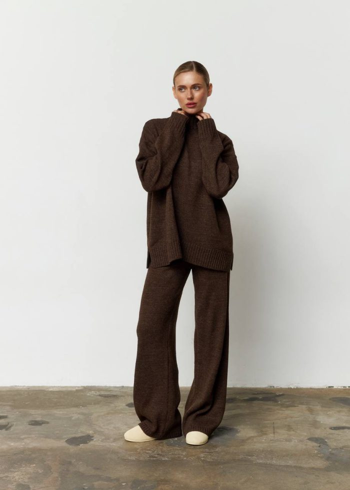 IMG_2778 Костюм в’язаний зі штанами та кофтою під горло шоколад Фото - 1