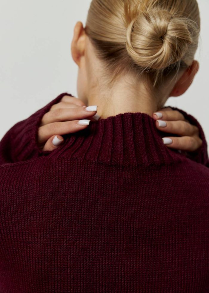 Костюм в’язаний зі штанами та кофтою під горло бордо Фото - 3