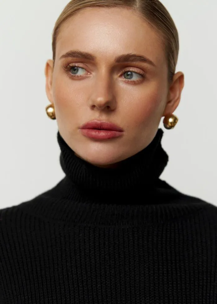 Комплект вʼязаний під горло зі спідницею чорний Фото - 3