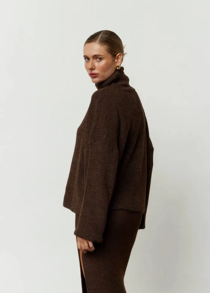 Комплект вʼязаний під горло зі спідницею шоколад Фото - 2