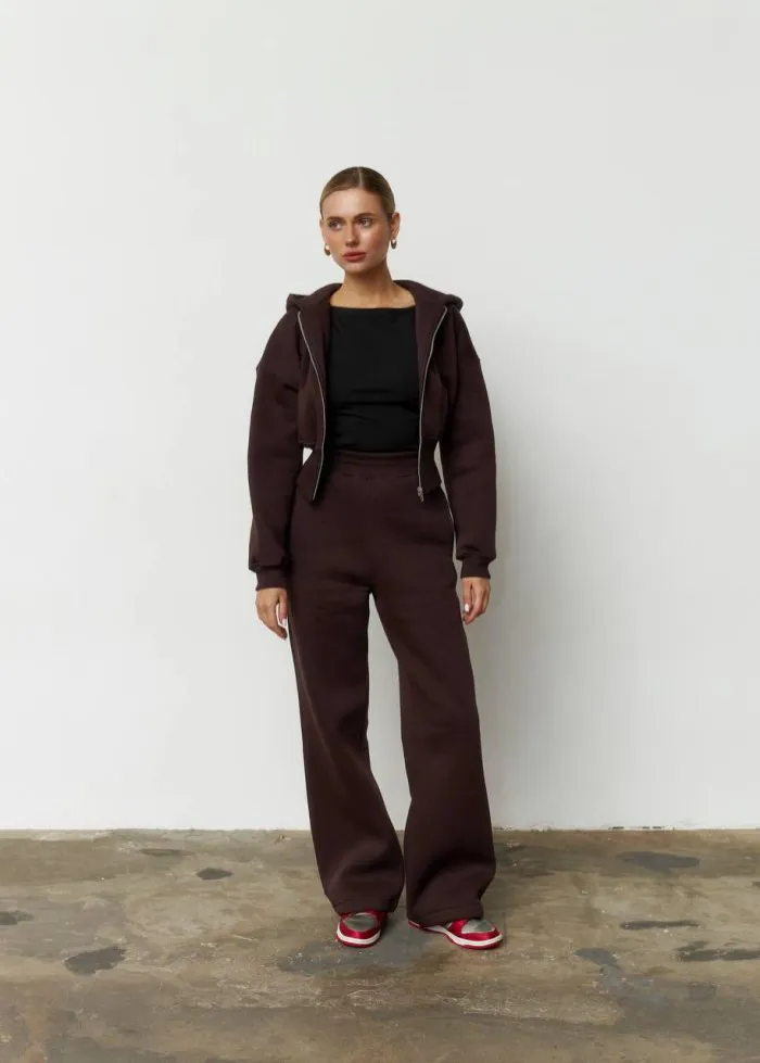 Костюм кроп з флісом жіночий шоколад Фото - 5