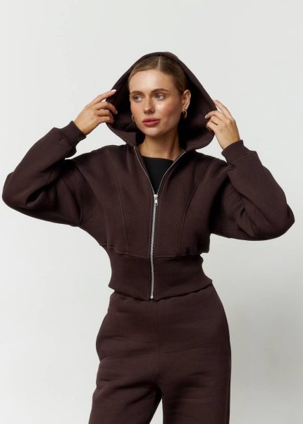 Костюм кроп з флісом жіночий шоколад