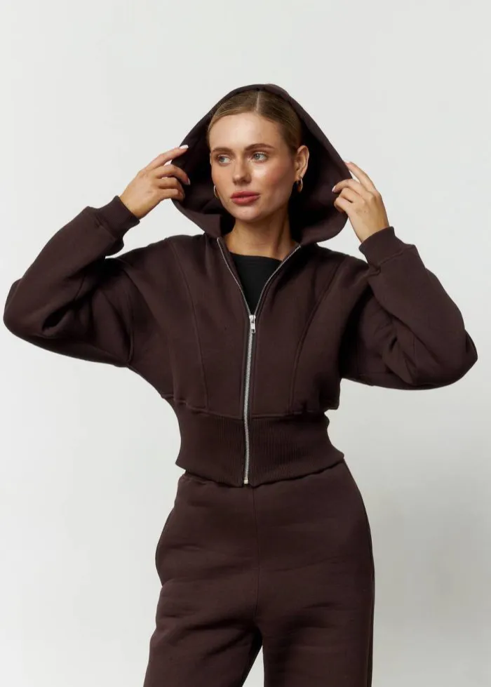 Костюм кроп з флісом жіночий шоколад Фото - 2