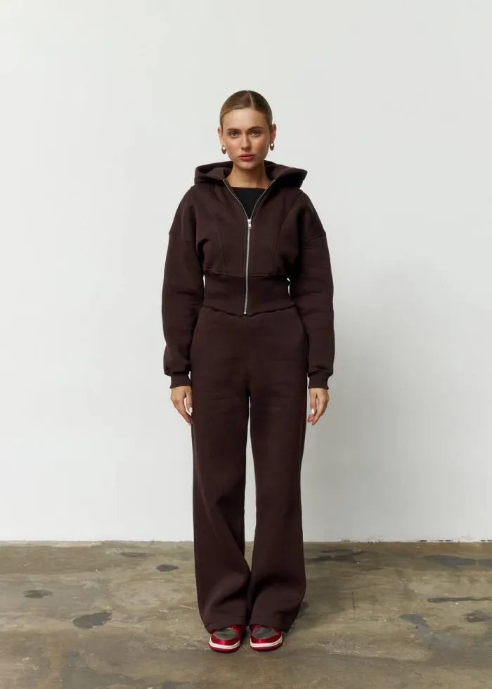 Костюм кроп з флісом жіночий шоколад Фото - 1