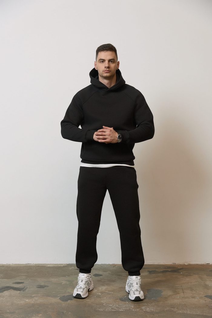 IMG_4020 (1) Костюм реглан з флісом чоловічий чорний Фото - 1