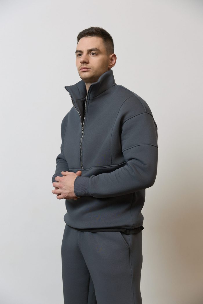 Костюм зі стійкою з флісу чоловічий графіт Фото - 5
