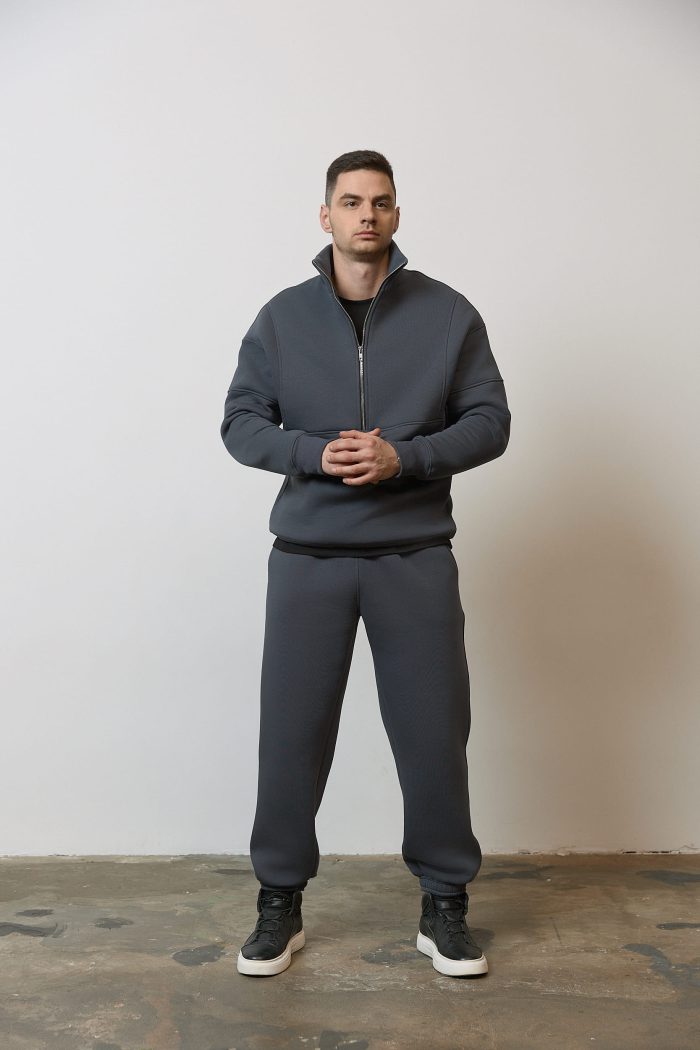 Костюм зі стійкою з флісу чоловічий графіт Фото - 4