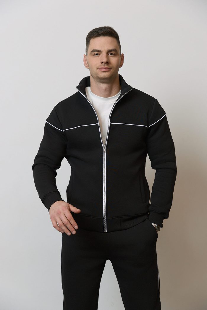 Костюм з лампасом на флісі чоловічий чорний Фото - 2