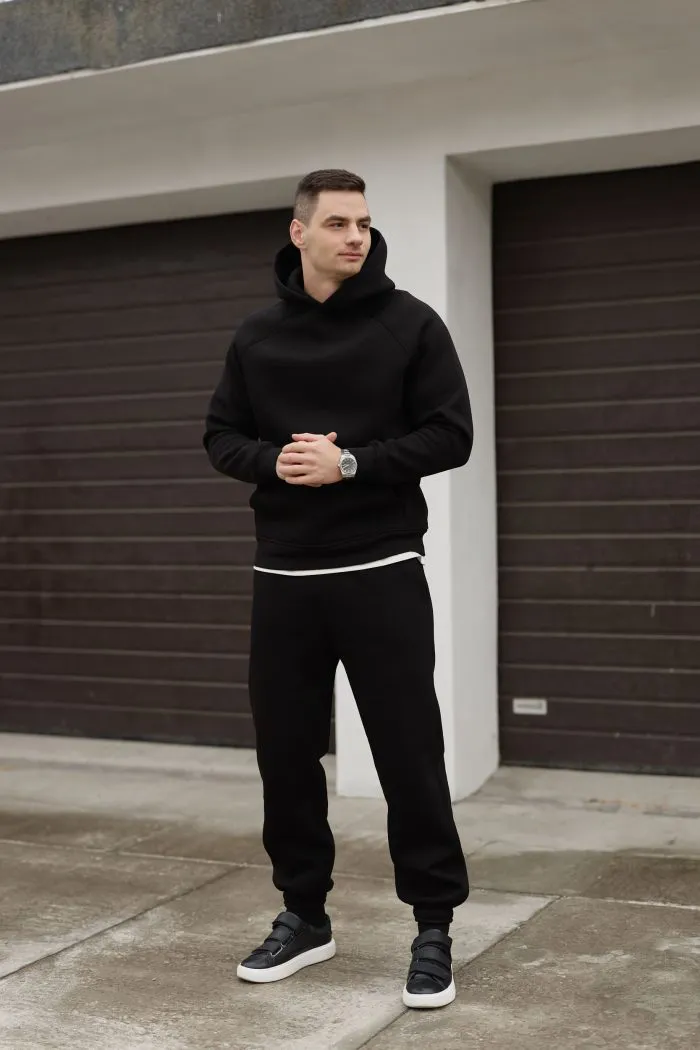 Костюм реглан з флісом чоловічий чорний Фото - 1