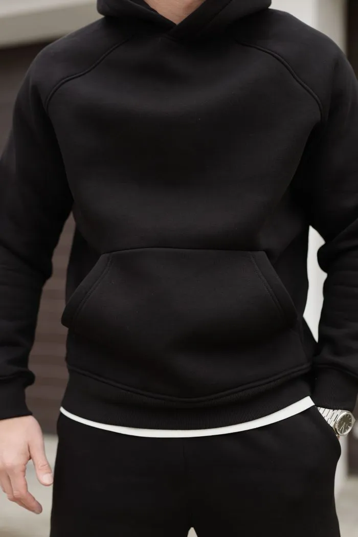 Костюм реглан з флісом чоловічий чорний Фото - 4