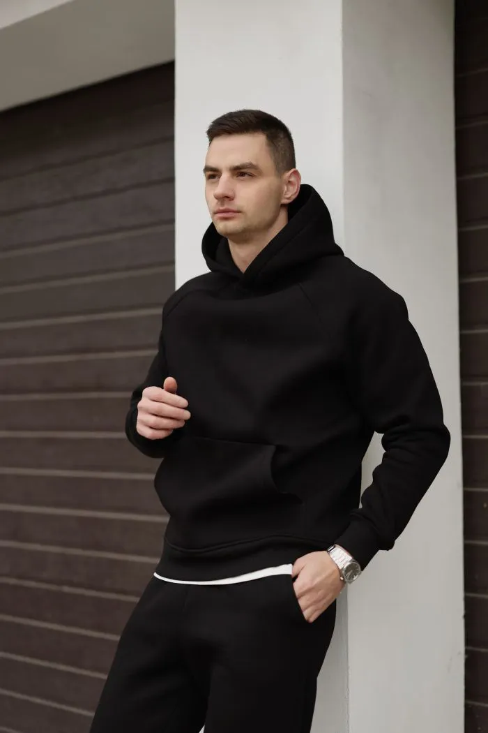 Костюм реглан з флісом чоловічий чорний Фото - 3