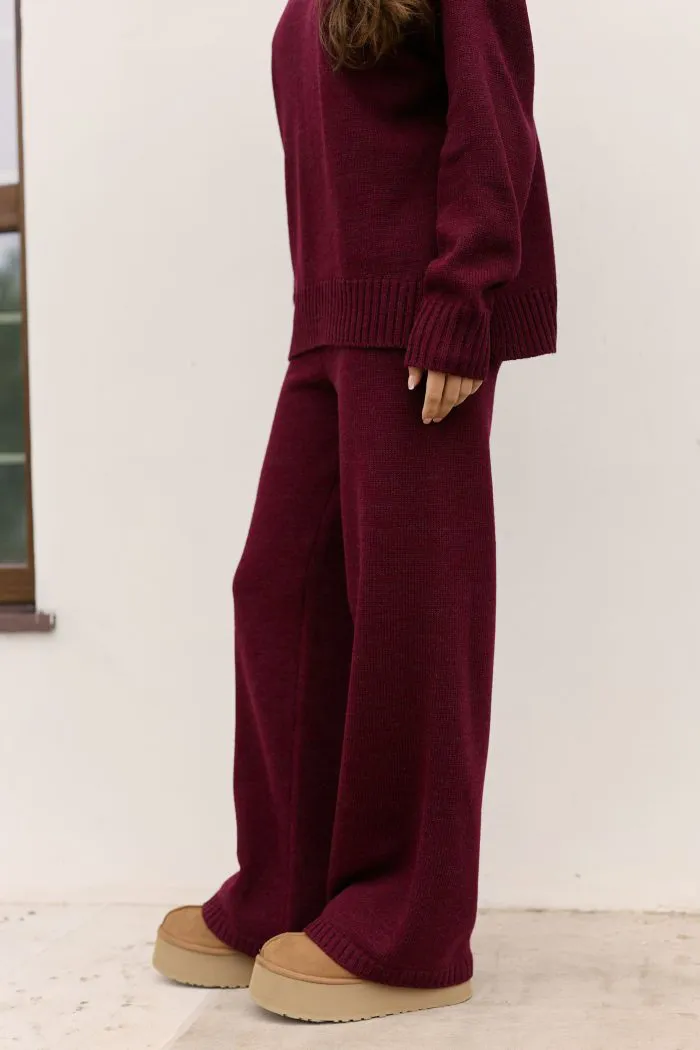 Костюм в’язаний зі штанами та кофтою під горло бордо Фото - 5
