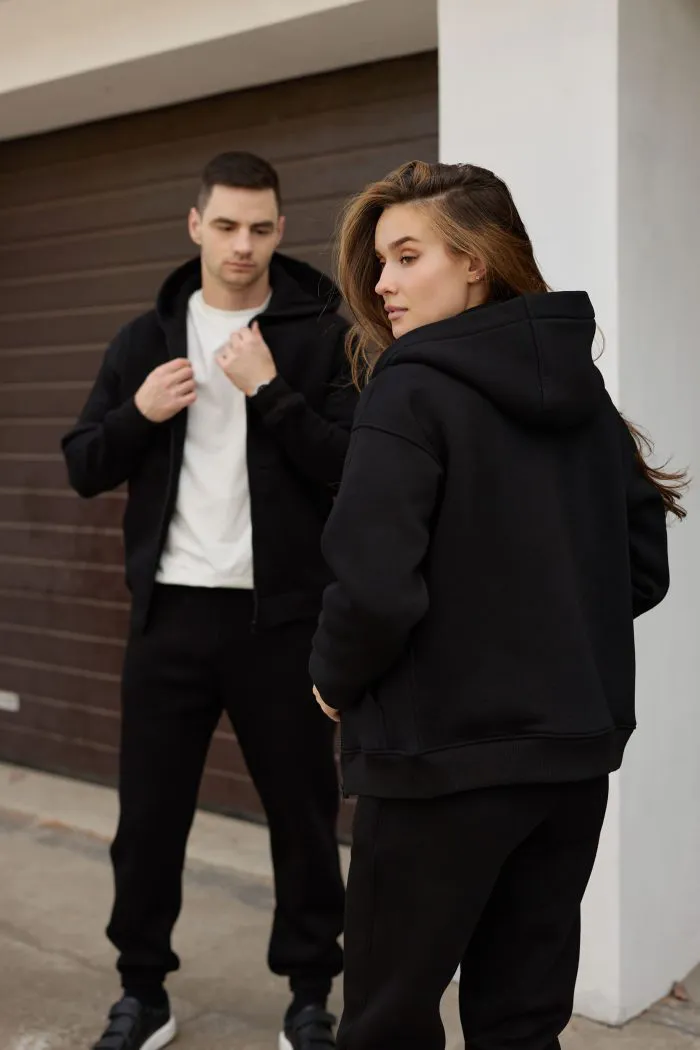 Парні костюми на блискавці з флісом чорні Фото - 3