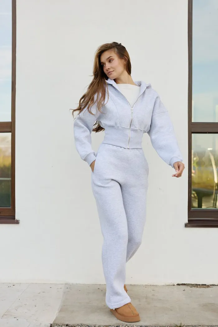 Костюм кроп з флісом жіночий сірий Фото - 3