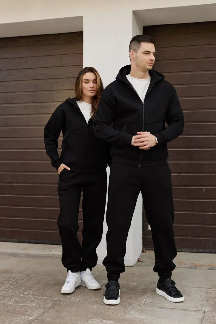Парні костюми на блискавці з флісом чорні Фото - 1