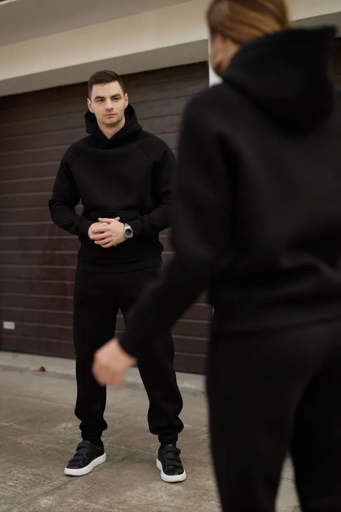 Парні костюми реглан з флісом чорні Фото - 2