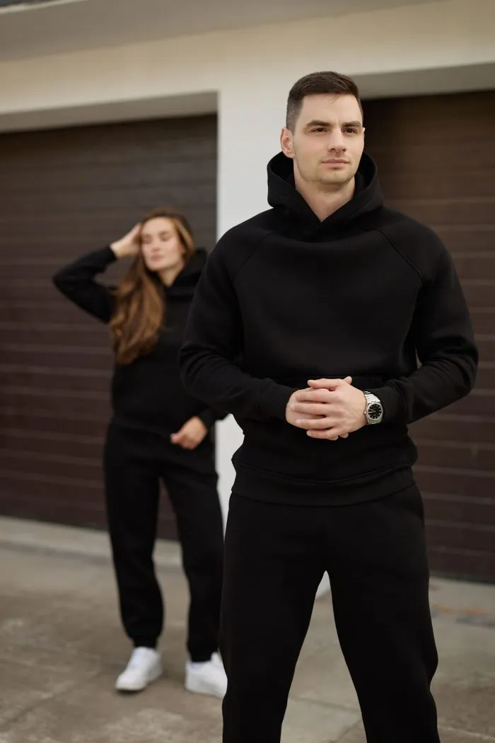 Парні костюми реглан з флісом чорні Фото - 3