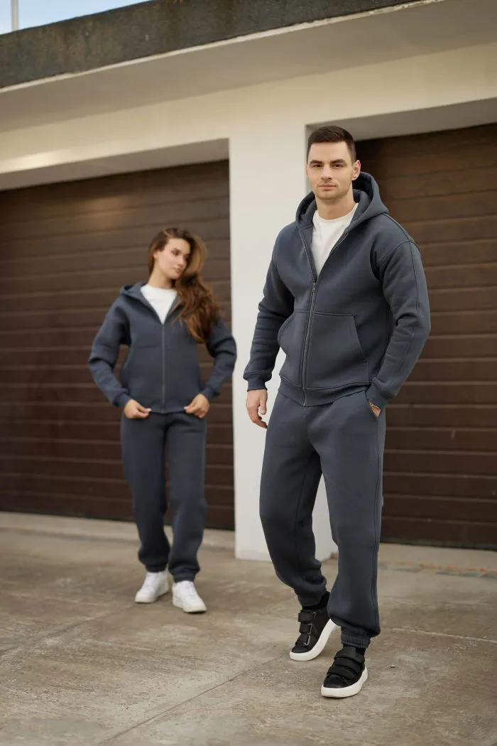 Парні костюми на блискавці з флісом графіт Фото - 4