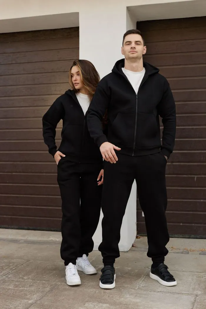 Парні костюми на блискавці з флісом чорні Фото - 5