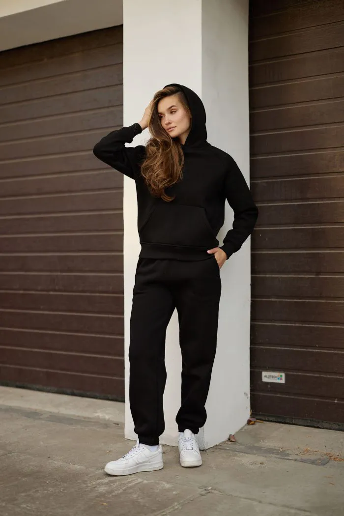 Костюм реглан з флісом жіночий чорний Фото - 1