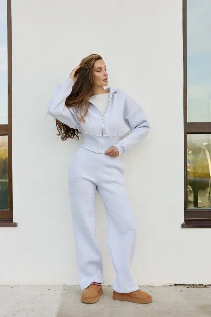 Костюм кроп з флісом жіночий сірий