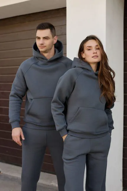 Парні костюми реглан з флісом графіт