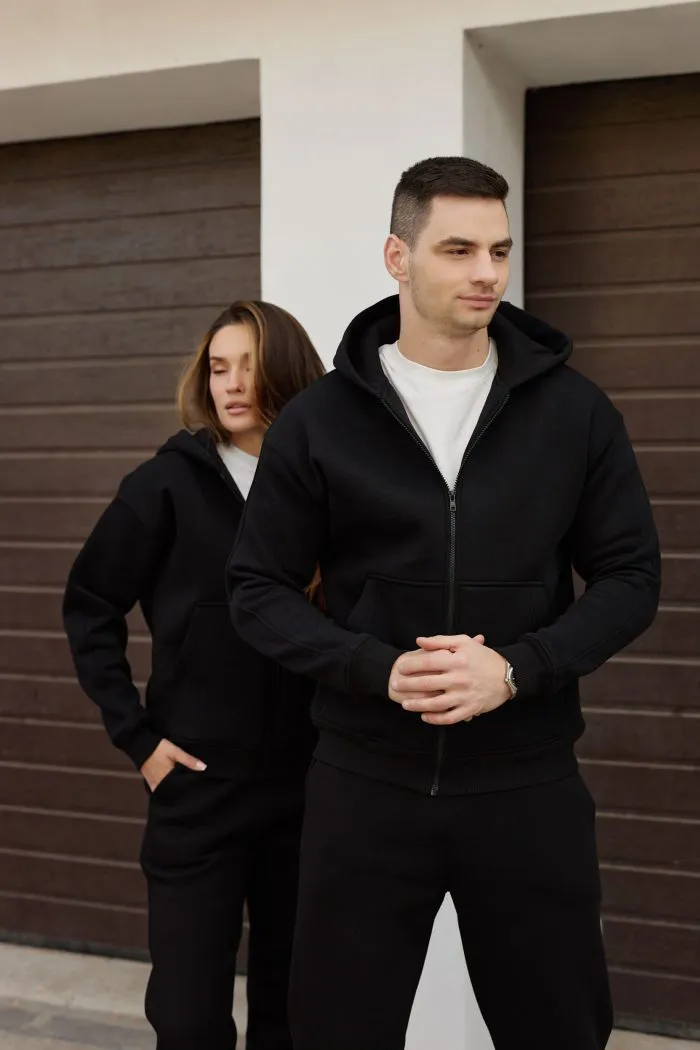 Парні костюми на блискавці з флісом чорні Фото - 2