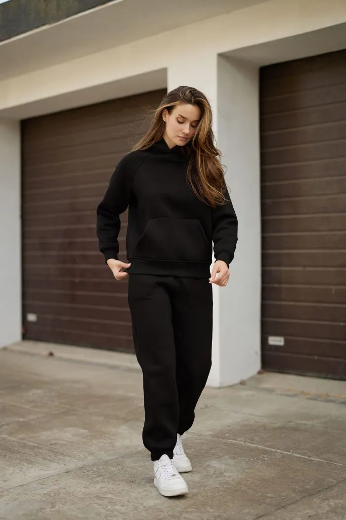 Костюм реглан з флісом жіночий чорний Фото - 5