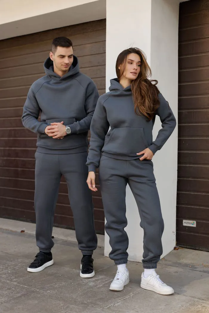 Парні костюми реглан з флісом графіт Фото - 1
