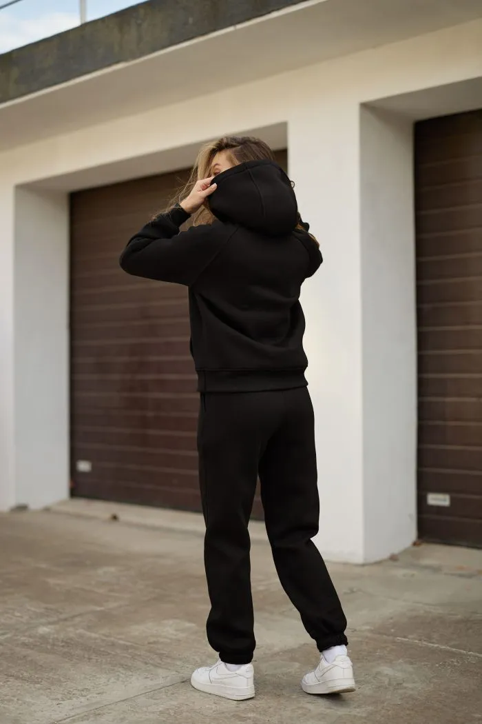 Костюм реглан з флісом жіночий чорний Фото - 3