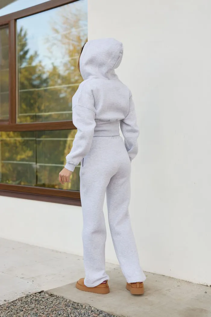 Костюм кроп з флісом жіночий сірий Фото - 5