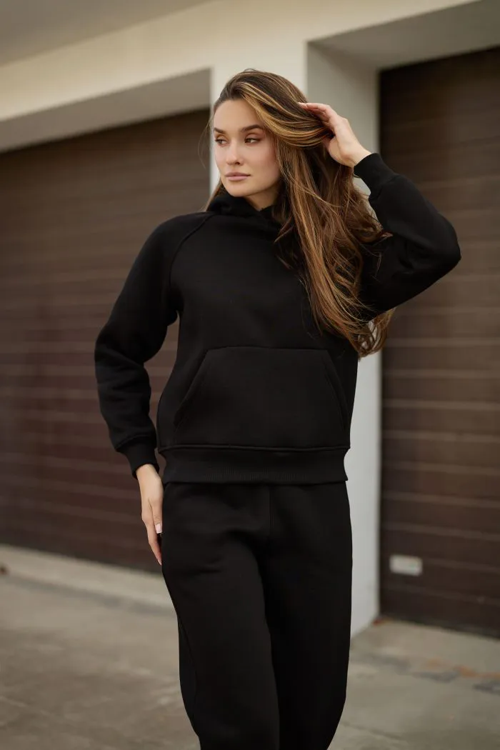 Костюм реглан з флісом жіночий чорний Фото - 2