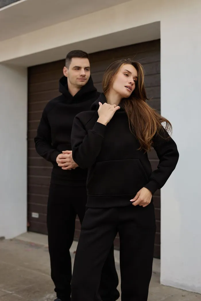 Парні костюми реглан з флісом чорні Фото - 5
