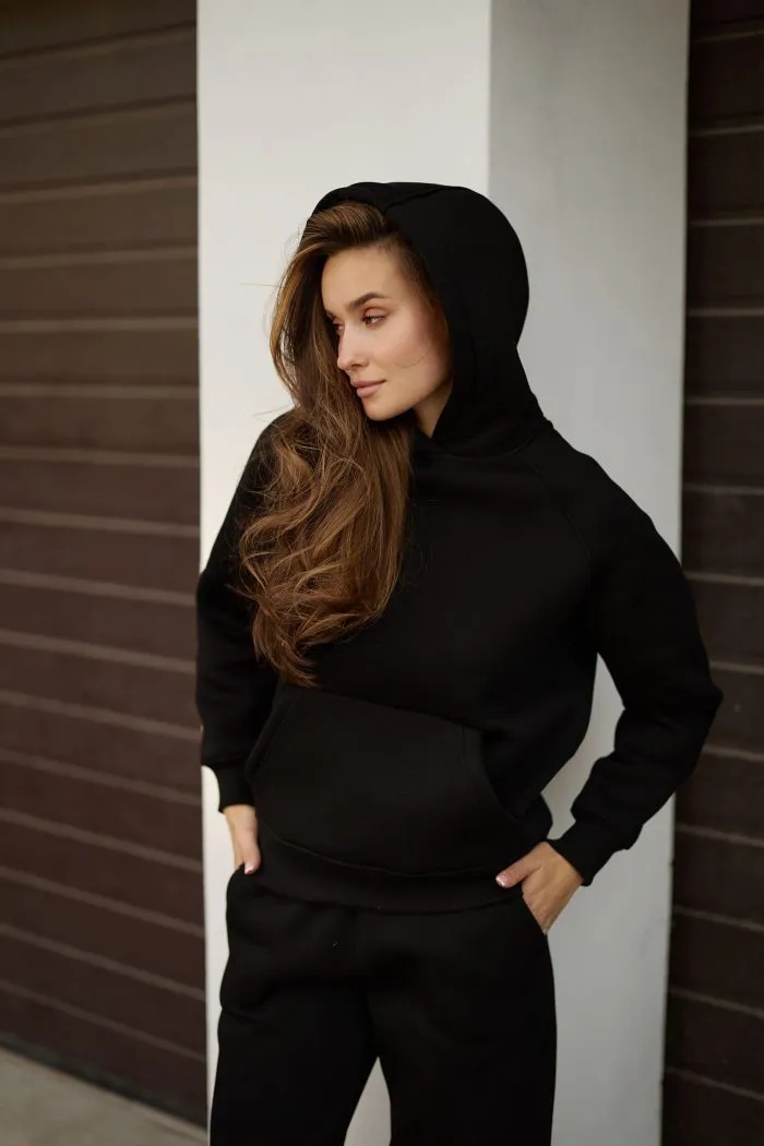 Костюм реглан з флісом жіночий чорний Фото - 4