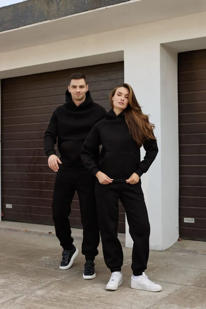 Парні костюми реглан з флісом чорні Фото - 1