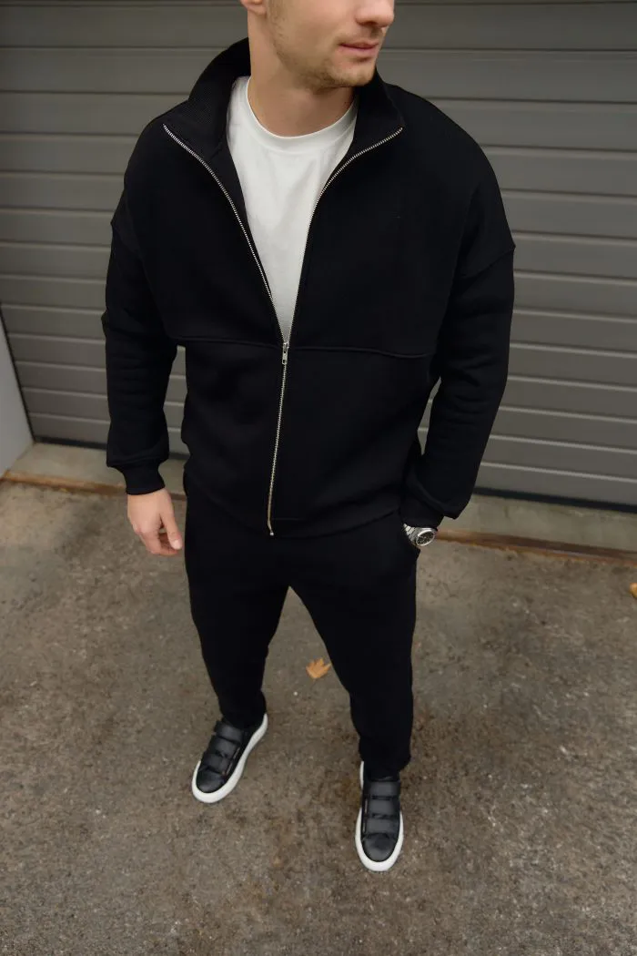 Костюм бомбер чоловічий з флісом чорний Фото - 5