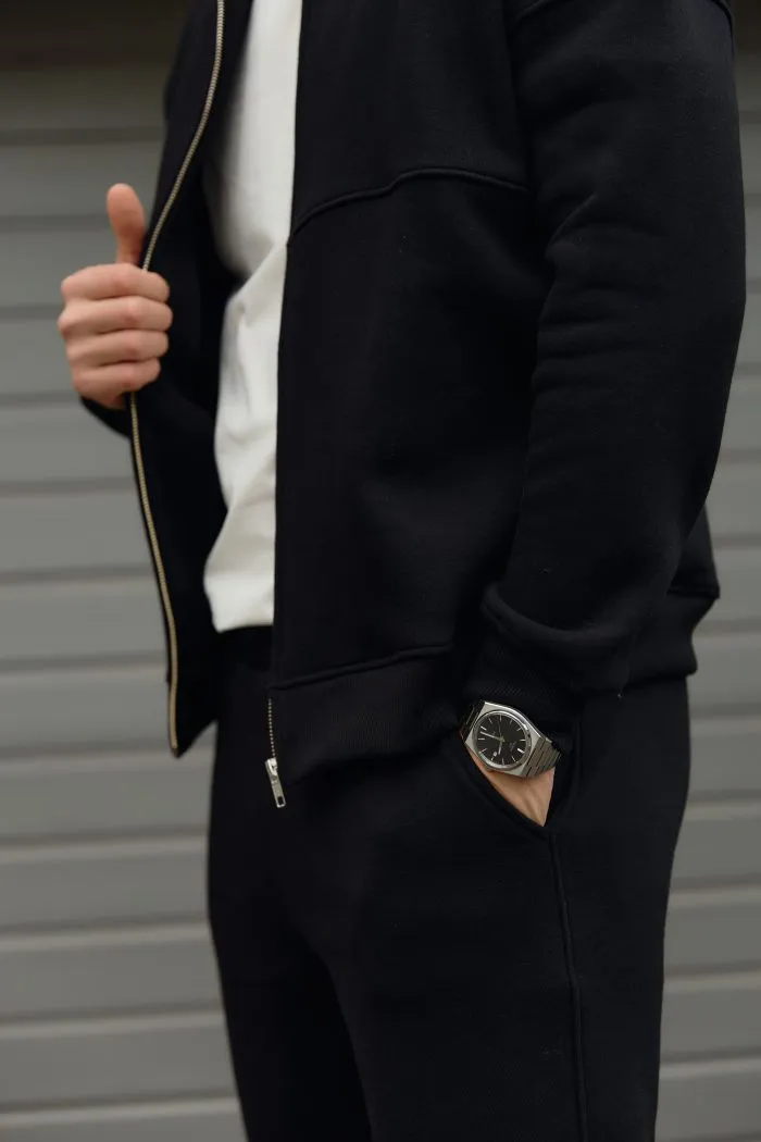 Костюм бомбер чоловічий з флісом чорний Фото - 2