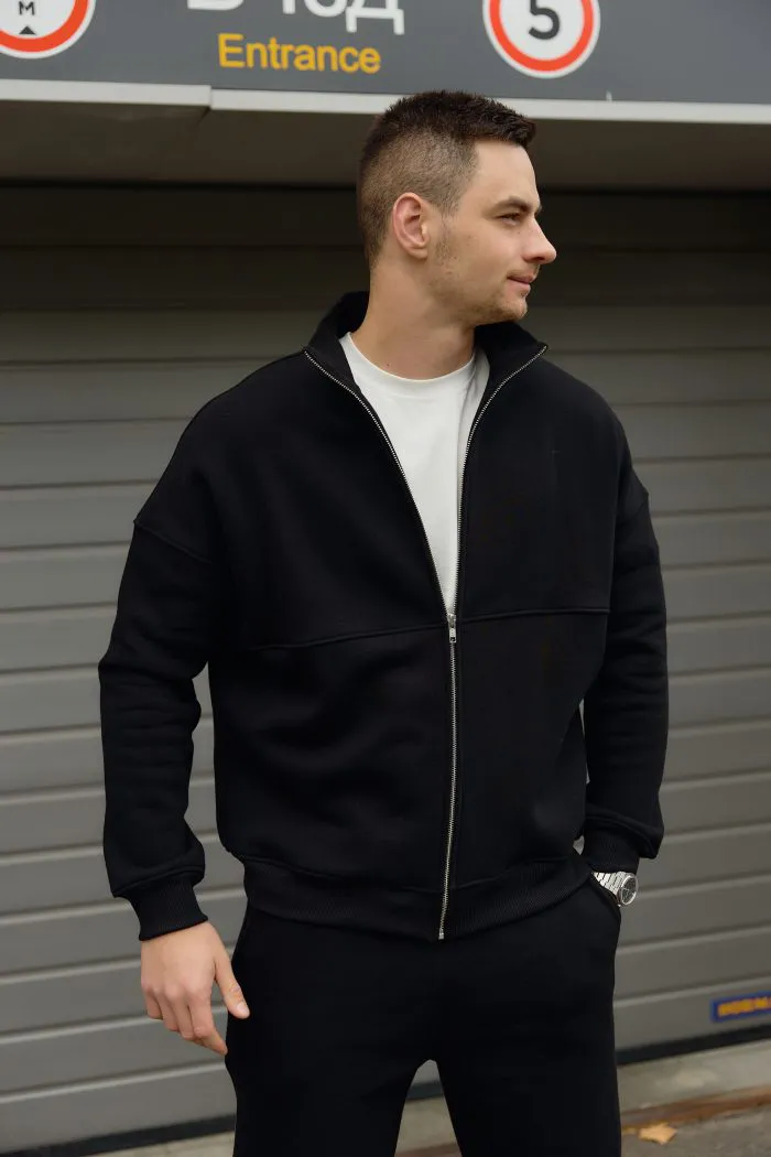 Костюм бомбер чоловічий з флісом чорний Фото - 3