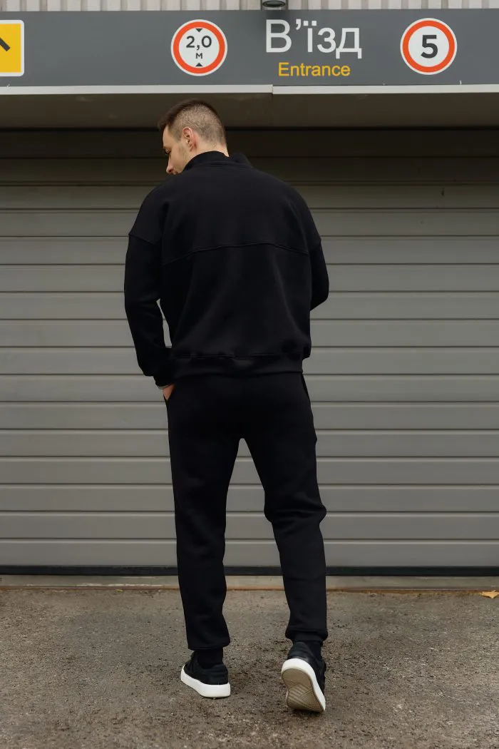 Костюм бомбер чоловічий з флісом чорний Фото - 4