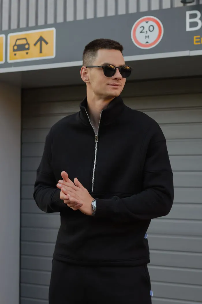 Костюм зі стійкою з флісу чоловічий чорний Фото - 4