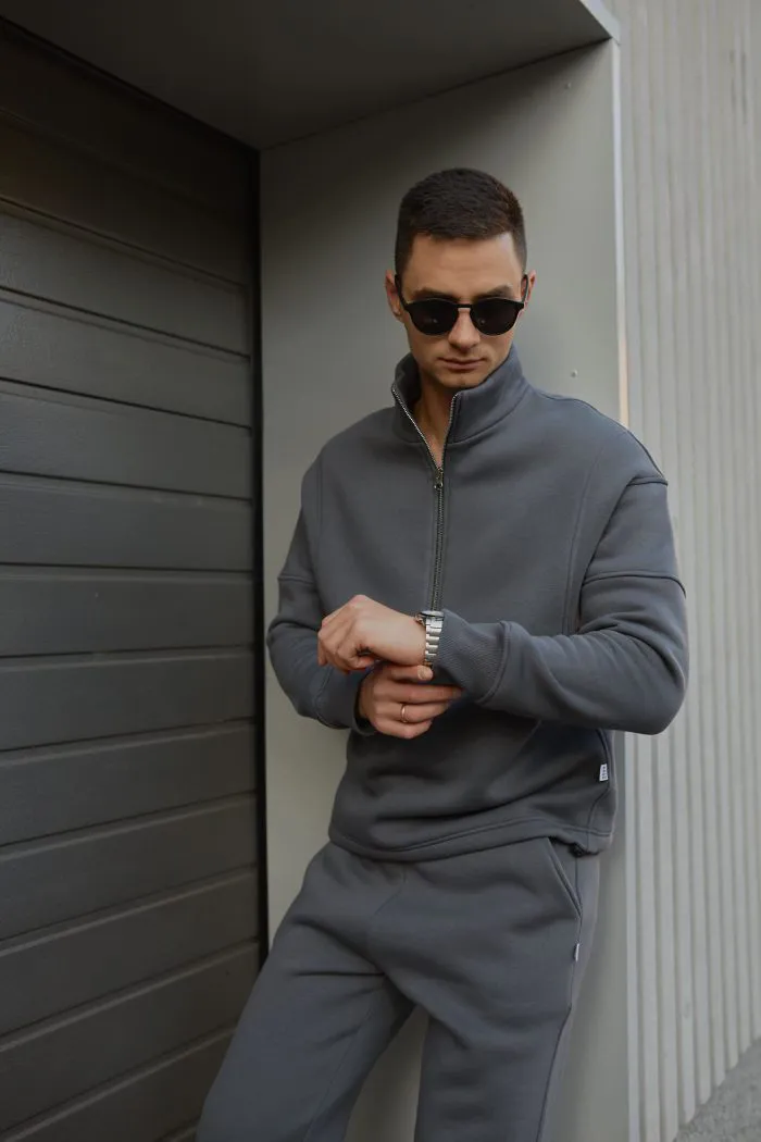 Костюм зі стійкою з флісу чоловічий графіт Фото - 5