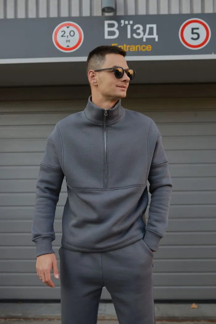 Костюм зі стійкою з флісу чоловічий графіт Фото - 2