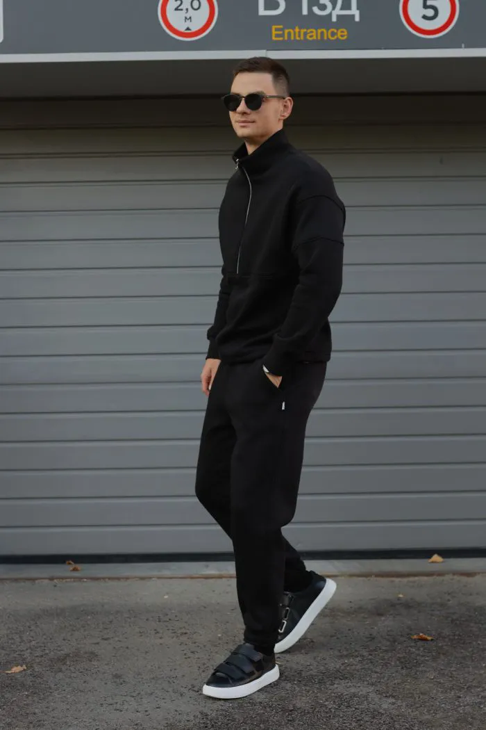 Костюм зі стійкою з флісу чоловічий чорний Фото - 5