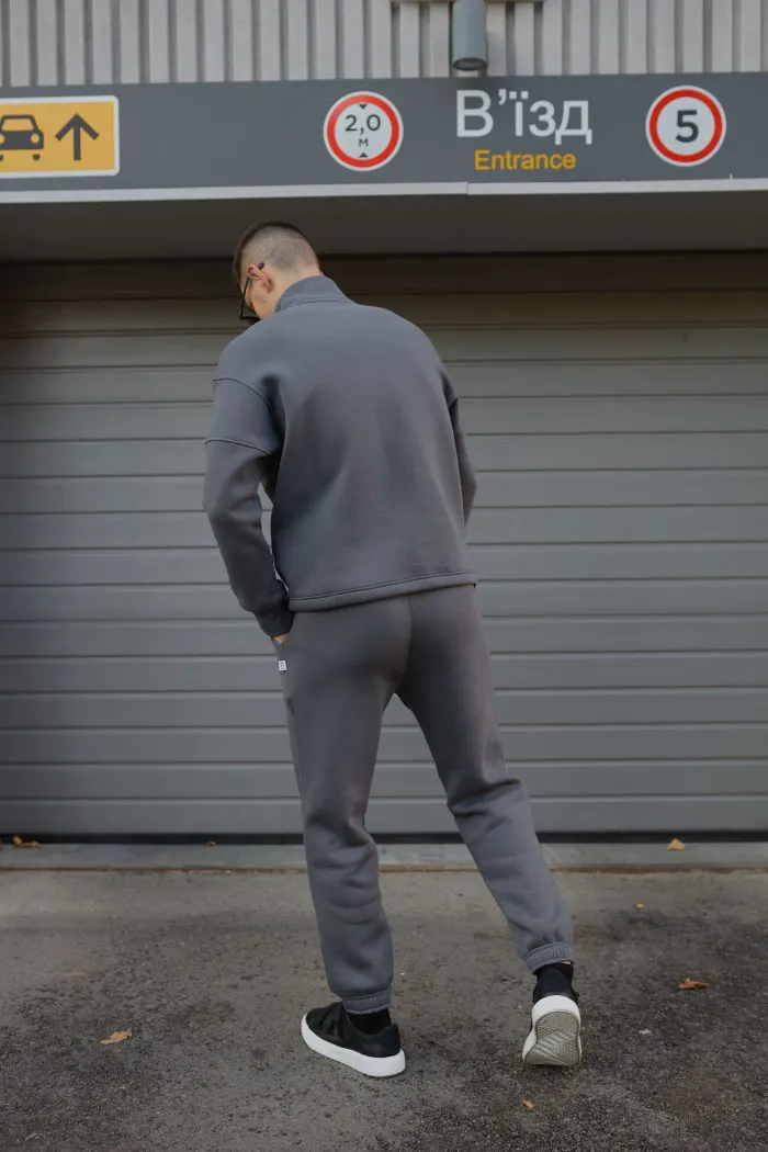 Костюм зі стійкою з флісу чоловічий графіт Фото - 3