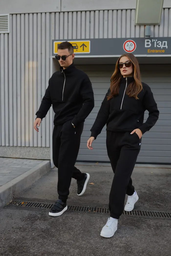 Парні костюми зі стійкою з флісу чорні Фото - 5