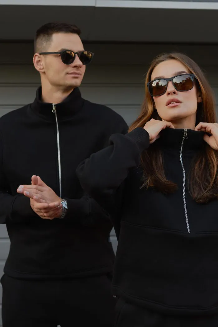 Парні костюми зі стійкою з флісу чорні Фото - 2