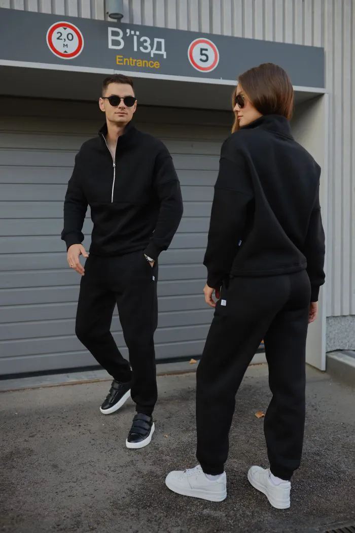 Парні костюми зі стійкою з флісу чорні Фото - 3