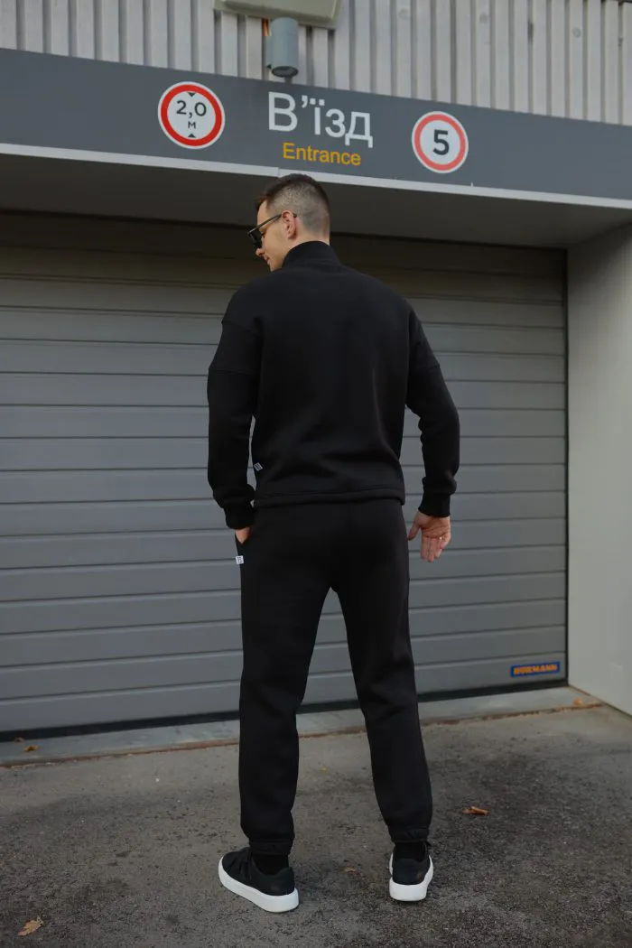 Костюм зі стійкою з флісу чоловічий чорний Фото - 3